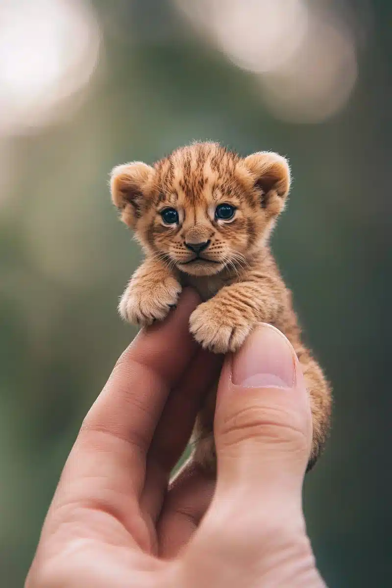 Tiny Lion Cub on Finger Midjourney提示词