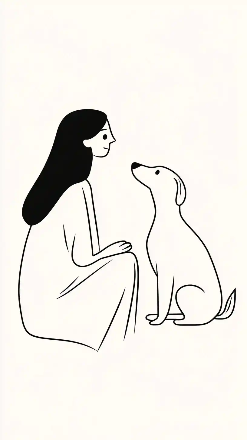 Minimalist Woman and Dog Midjourney提示词