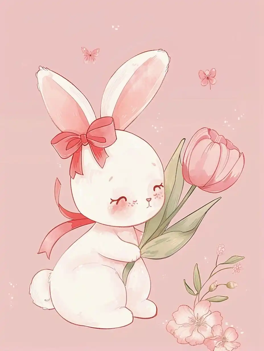 Kawaii Bunny with Tulip Midjourney 提示词生成效果