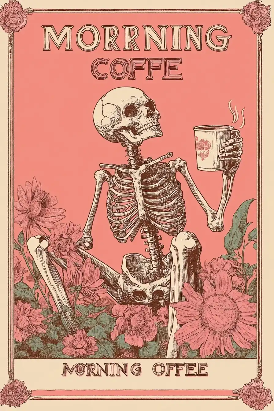 Vintage Tarot Skeleton Design Midjourney提示词