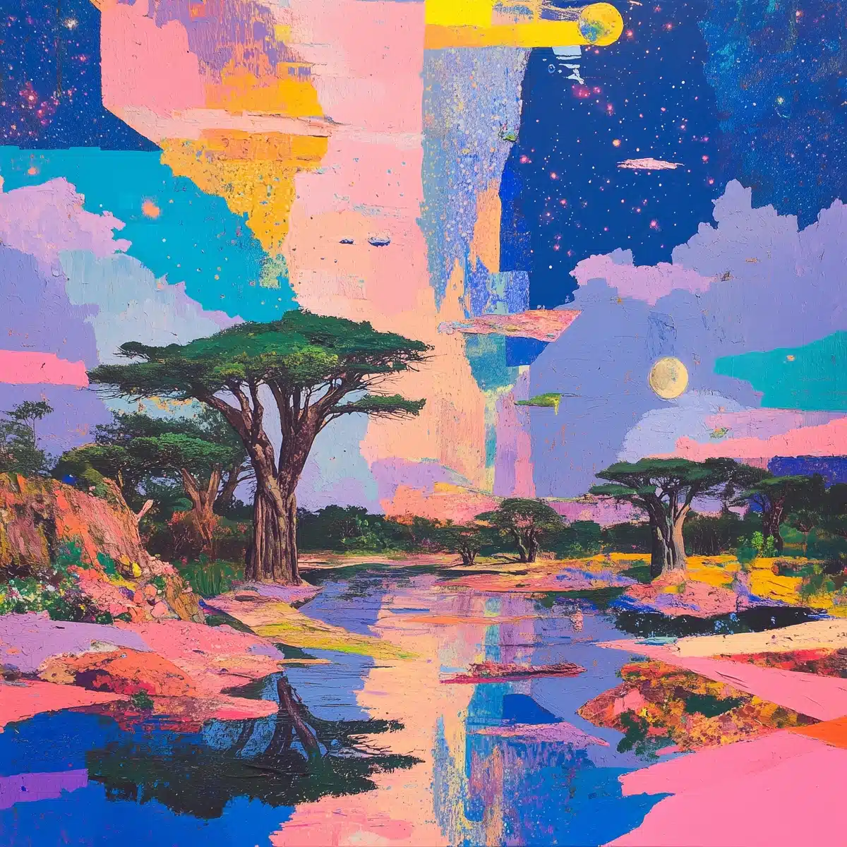 Baobab Forest Aurora Landscape Midjourney提示词