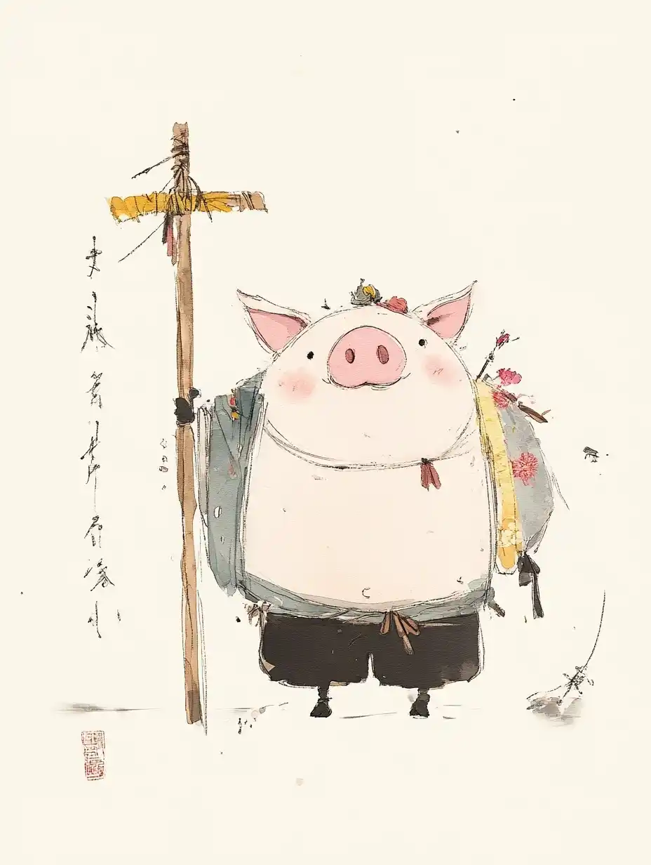 Mythological Pig in Watercolor Midjourney提示词