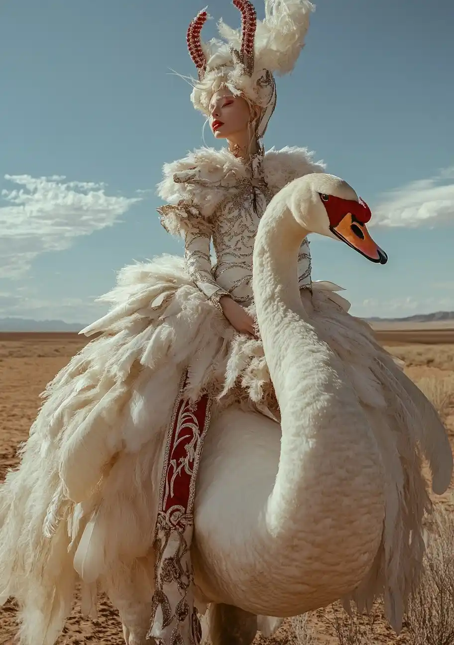 Swan Rider in Desert Midjourney提示词
