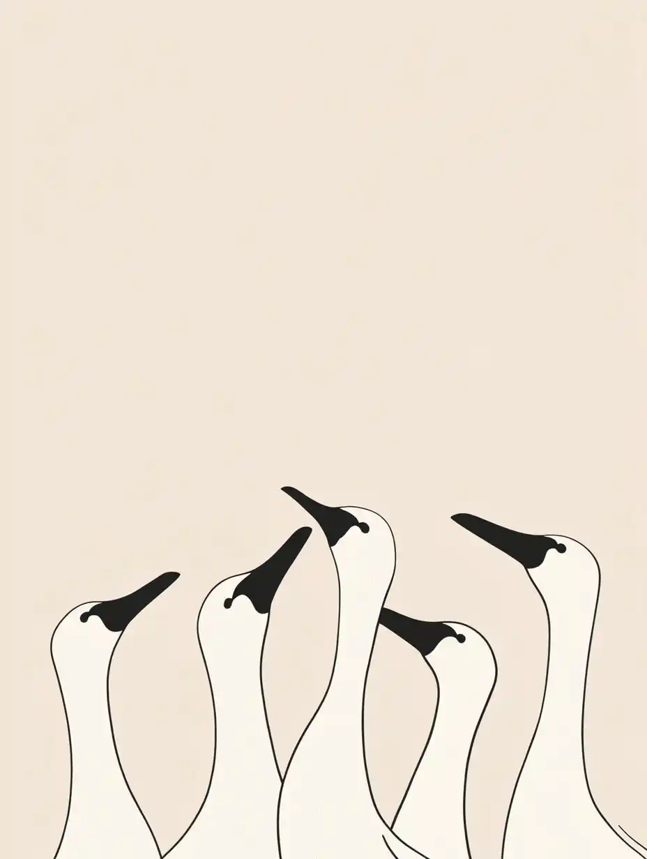 Minimalist Line Swans Midjourney提示词