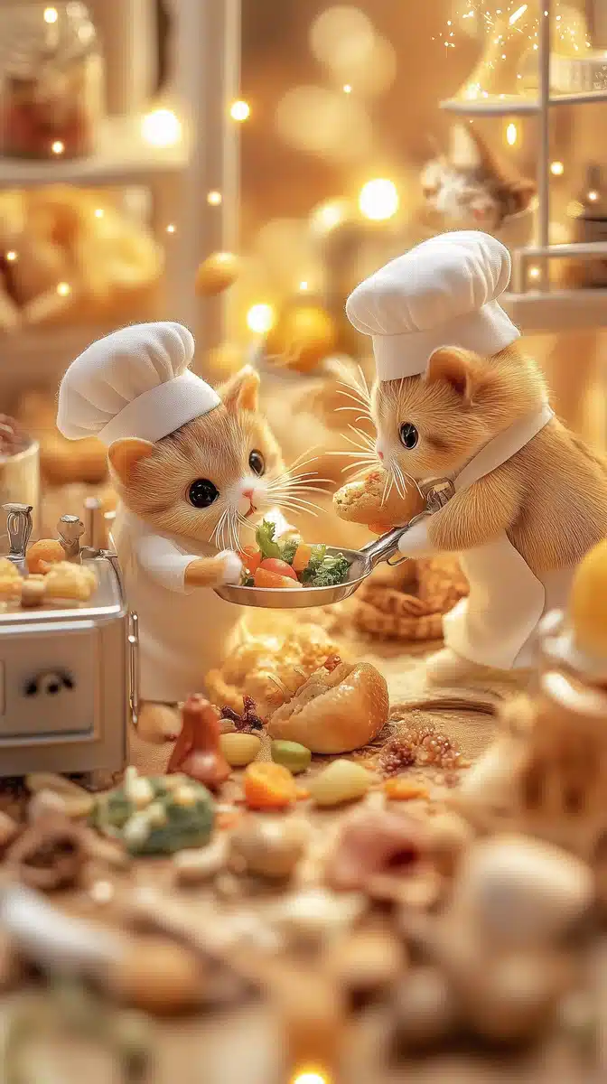 Miniature Cat Chefs Cooking Midjourney提示词