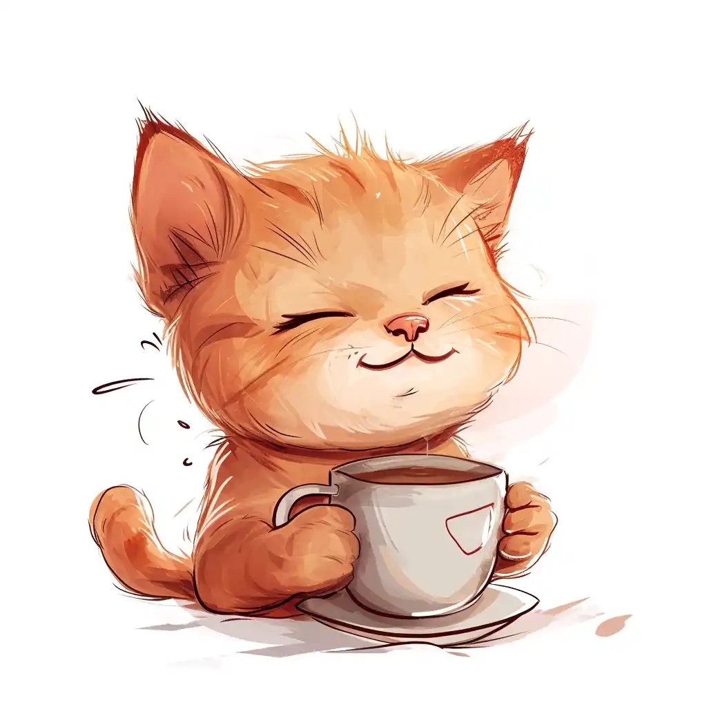 Cartoon Kitten Coffee Midjourney提示词
