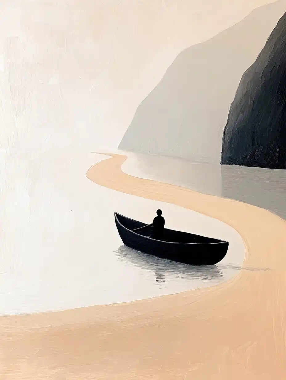 Minimalist Boat on River Midjourney 提示词生成效果