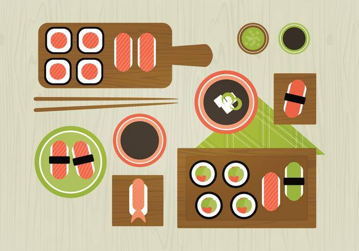 矢量寿司食物插图