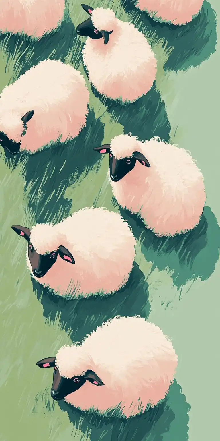 Minimalist Sheep on Grass Midjourney提示词