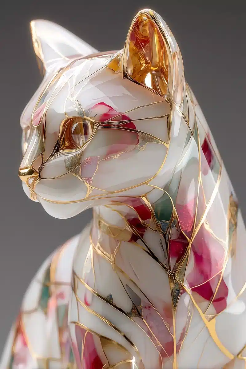 Multicolor Cat Portrait Resin Midjourney提示词