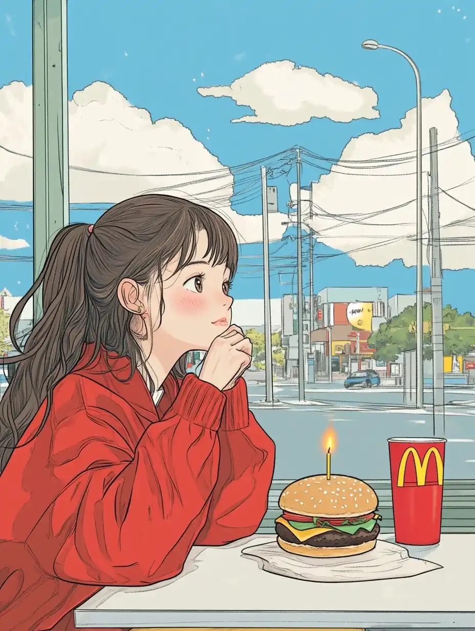 Anime Girl at McDonalds Midjourney 提示词生成效果