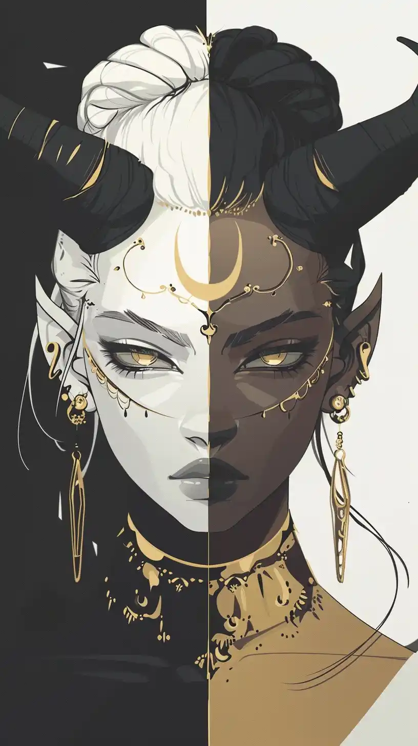 Dual-Faced Anime Illustration Midjourney提示词