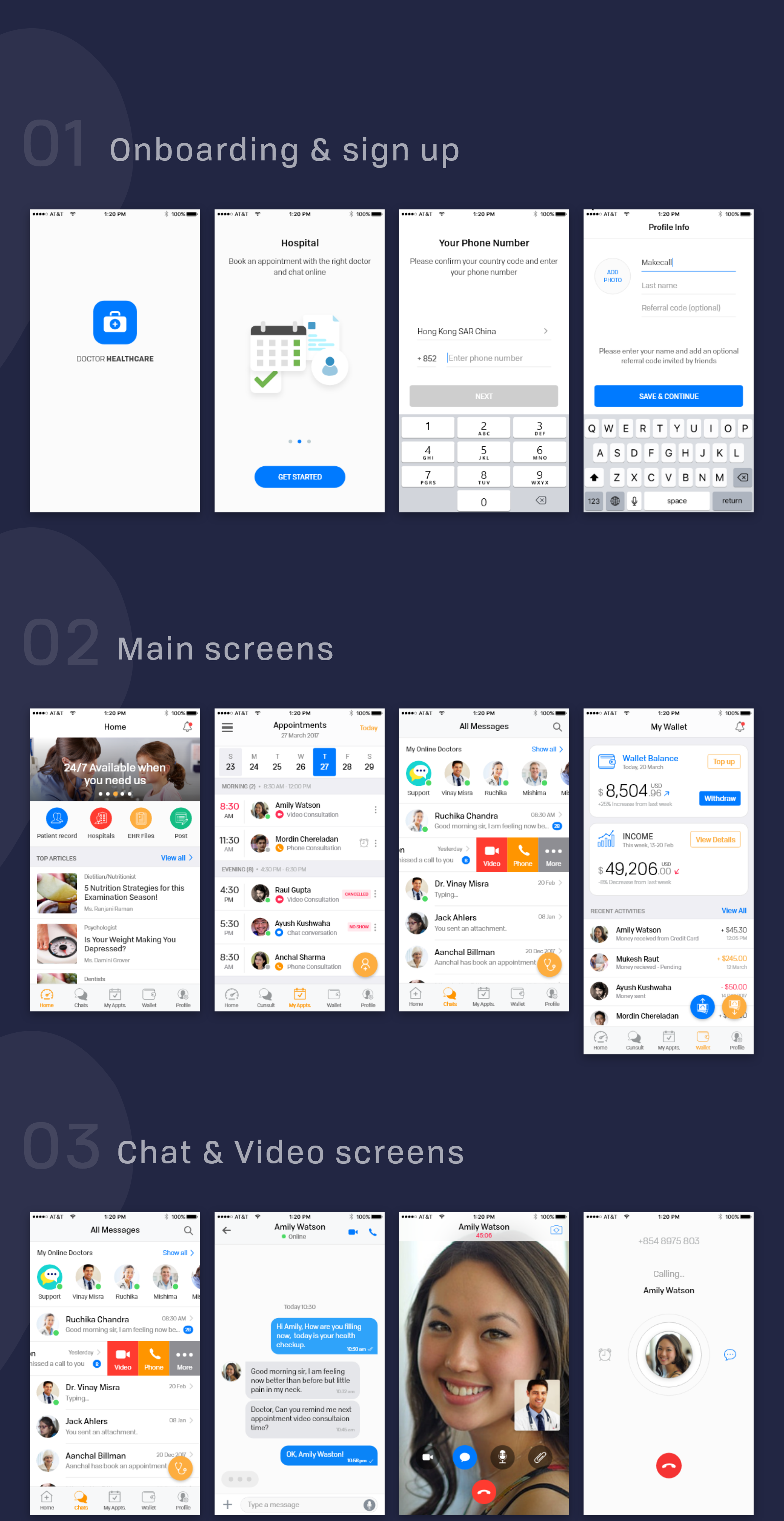 适用于Adobe XD的70+ Screen Healthcare移动iOS UI工具包，Healthcare Doctor App