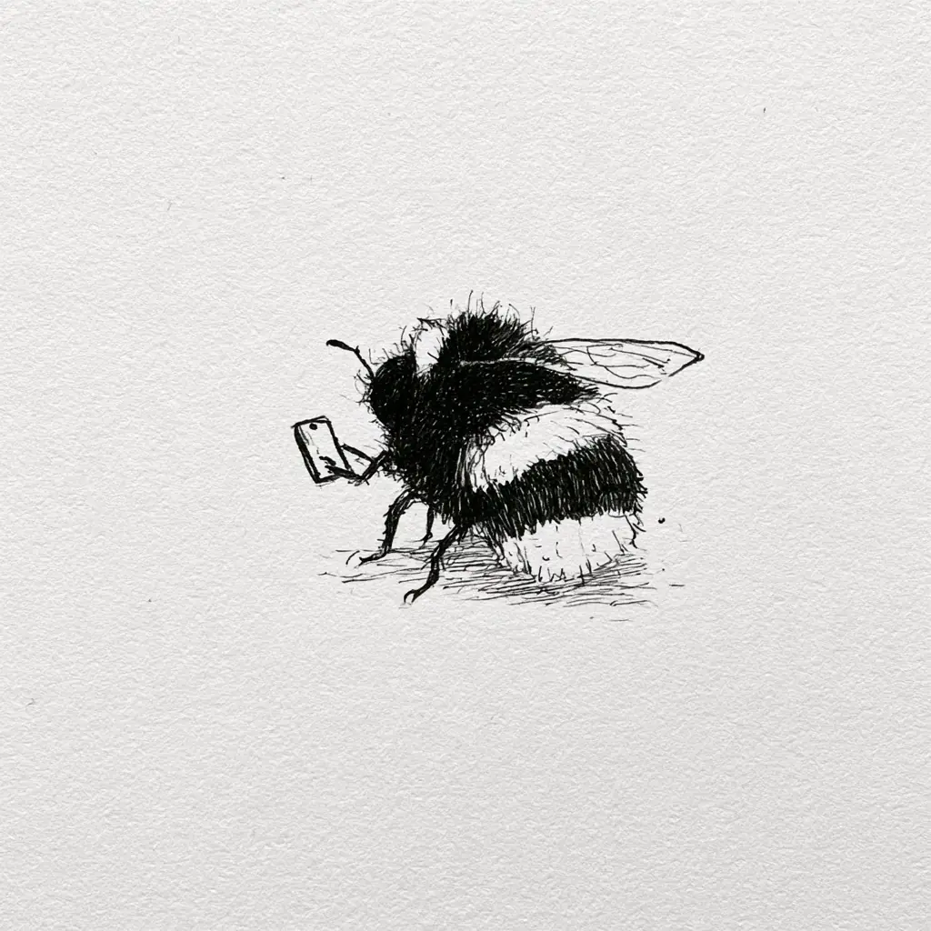 Ink Drawing Bee Smartphone Midjourney提示词