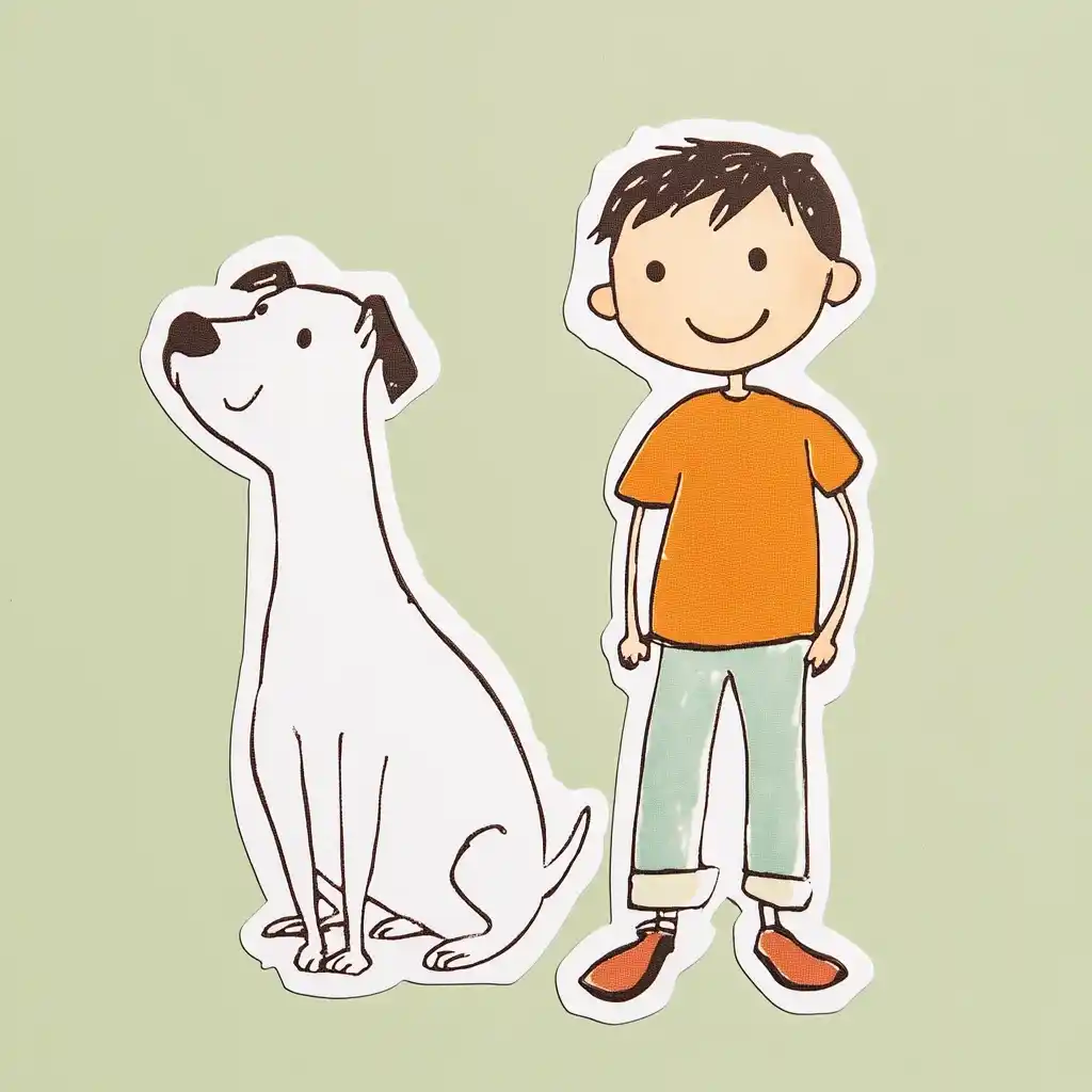 Muted Dog and Boy Sticker Midjourney提示词