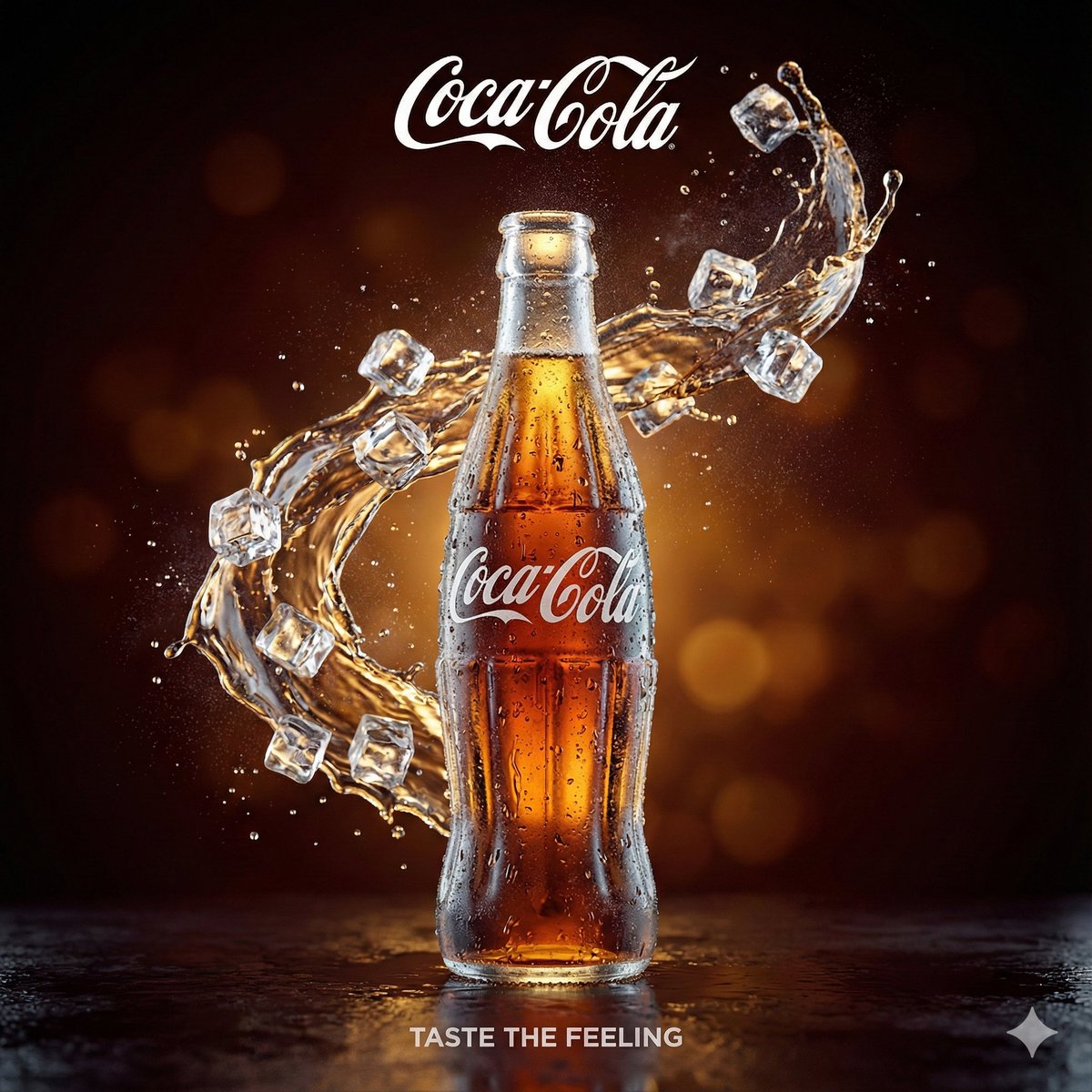 Coca-Cola Bottle Product Photography with Ice Splash Nano Banana提示词