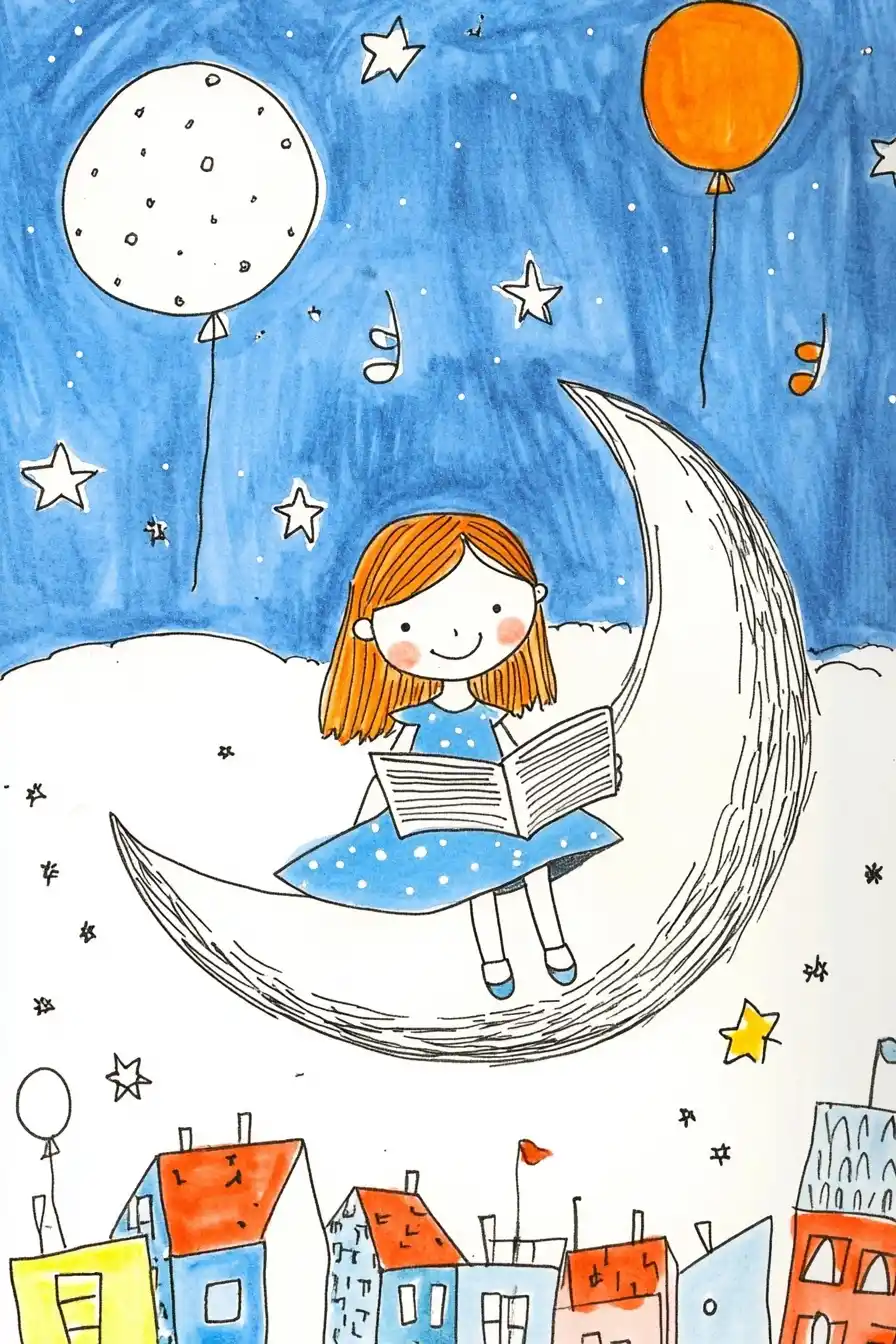 Girl Reading on Moon Midjourney提示词