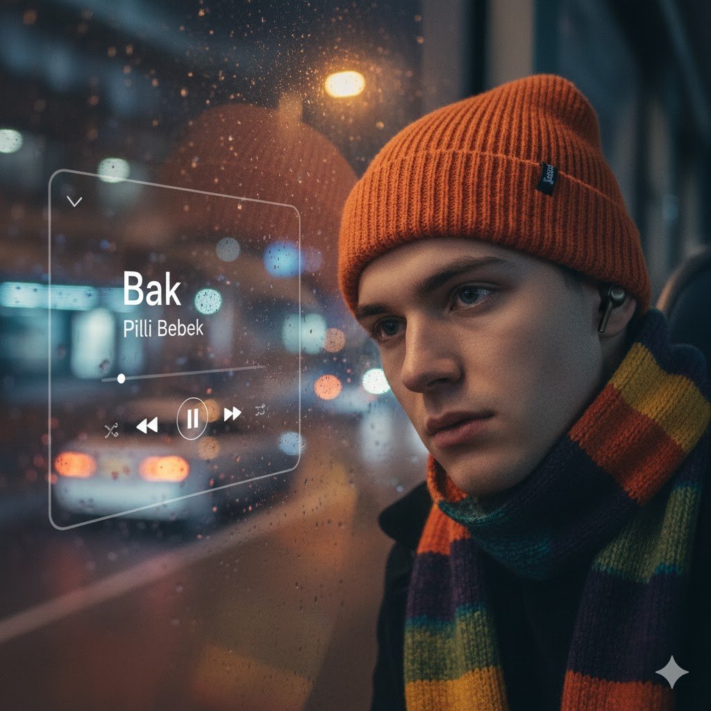 Thoughtful Young Man by Rainy Window Listening to Music Nano Banana提示词