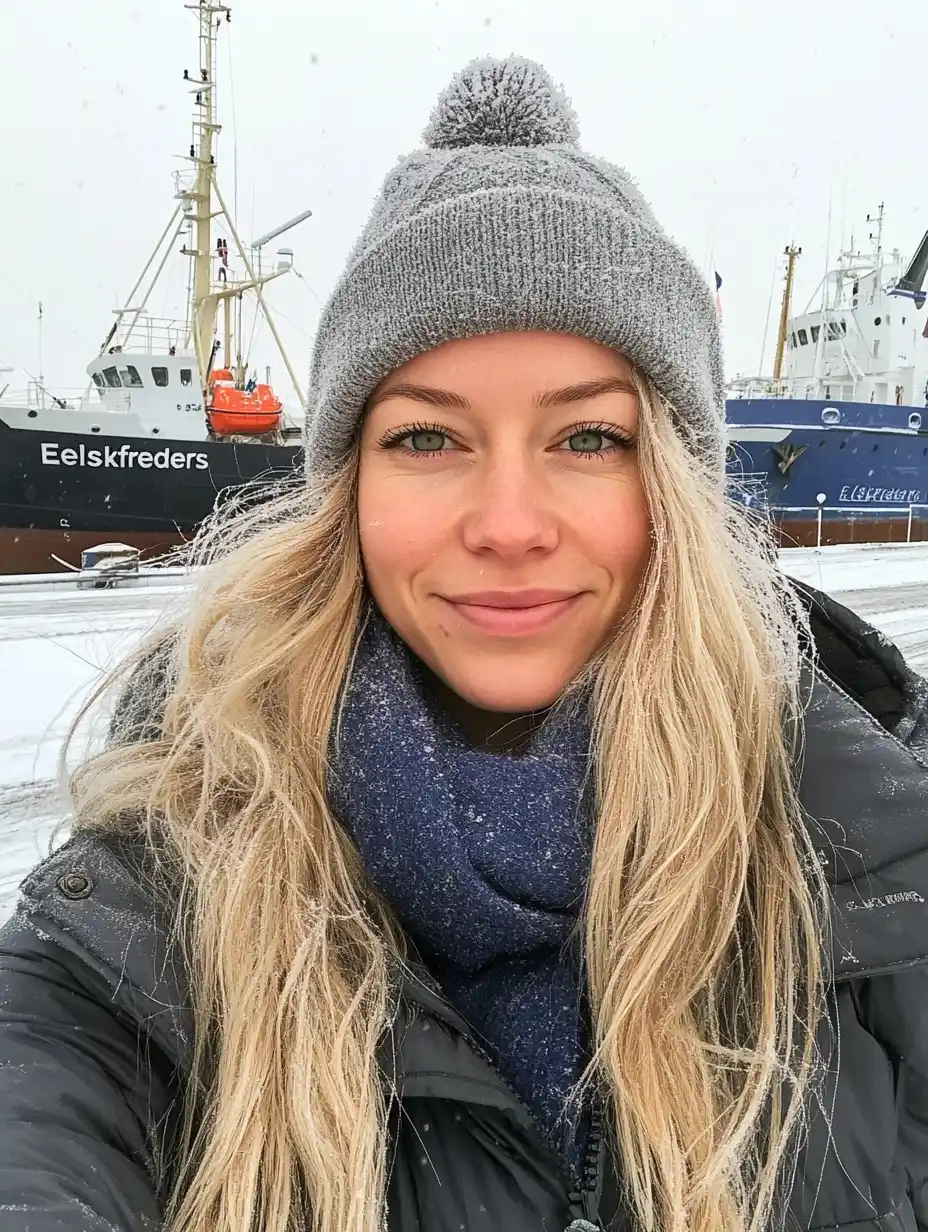 Blonde Woman Selfie Winter Midjourney提示词