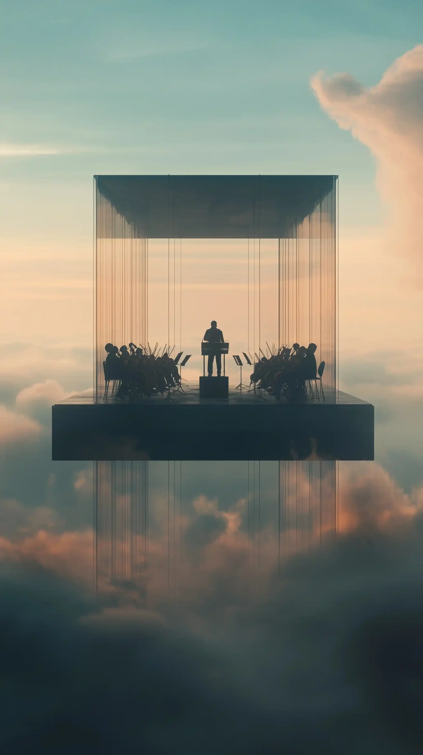 Orchestra on Glass Platform Midjourney提示词