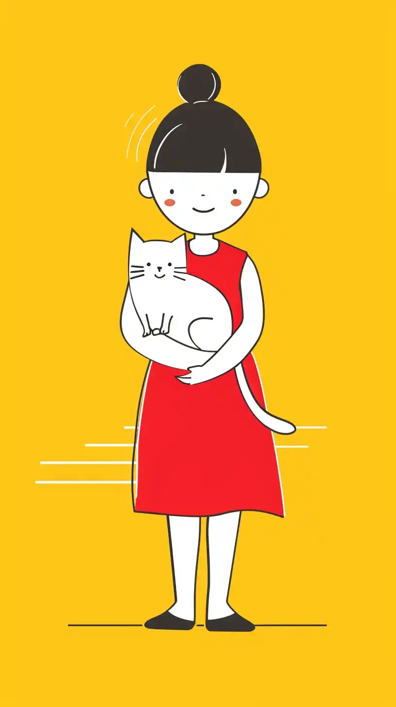 Flat Girl with Cat Midjourney提示词