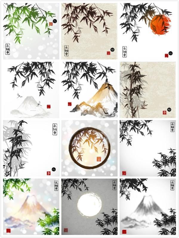 水墨山水竹子国画