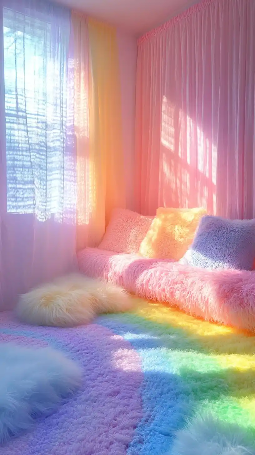 Pastel Rainbow Crochet Basement Midjourney 提示词生成效果