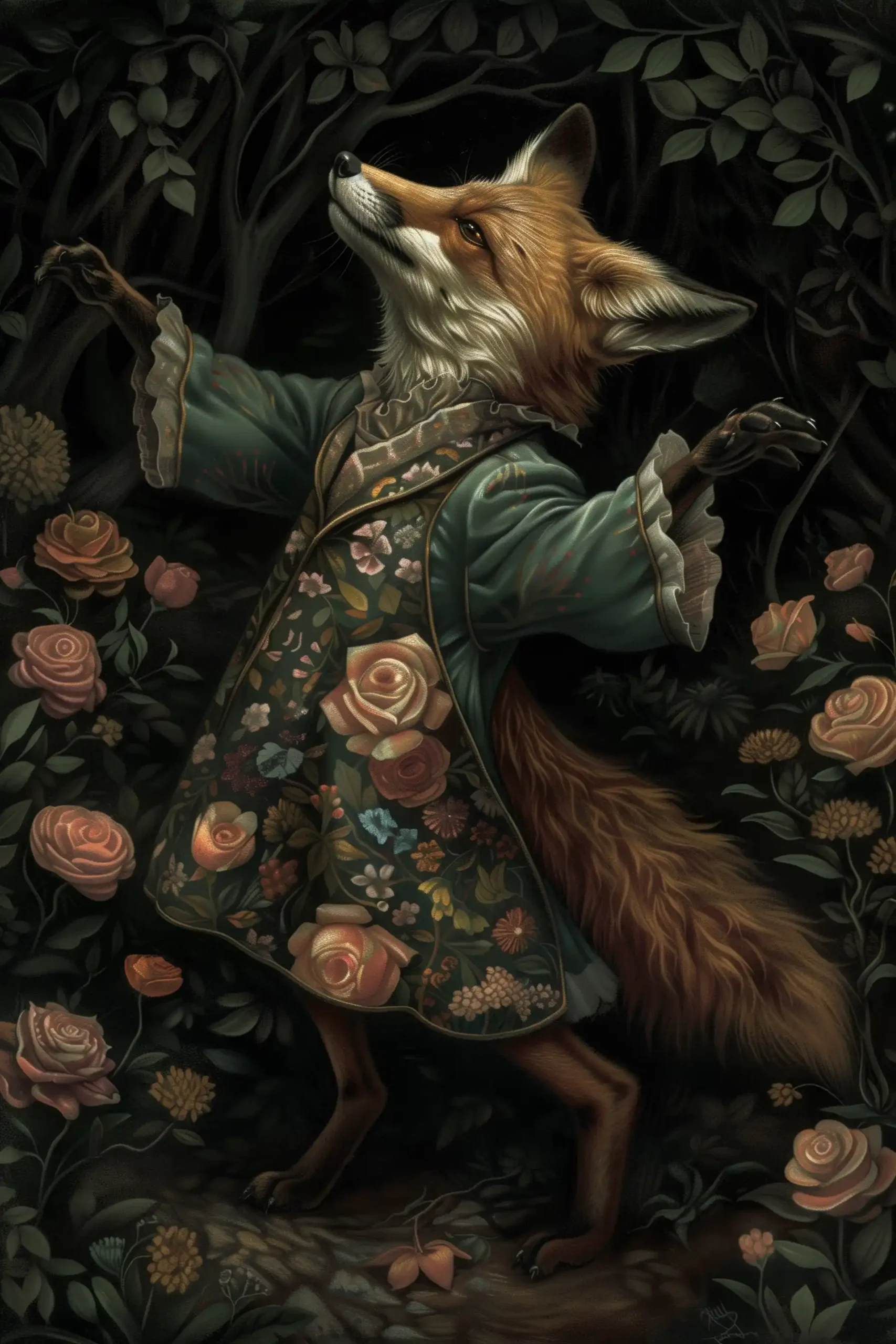 Vintage Fox in Morris Forest Midjourney提示词
