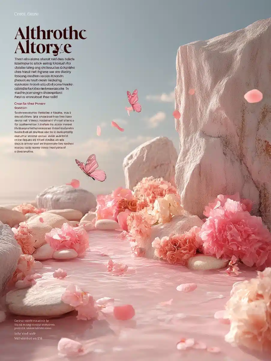 Serene Pink Landscape Design Midjourney提示词