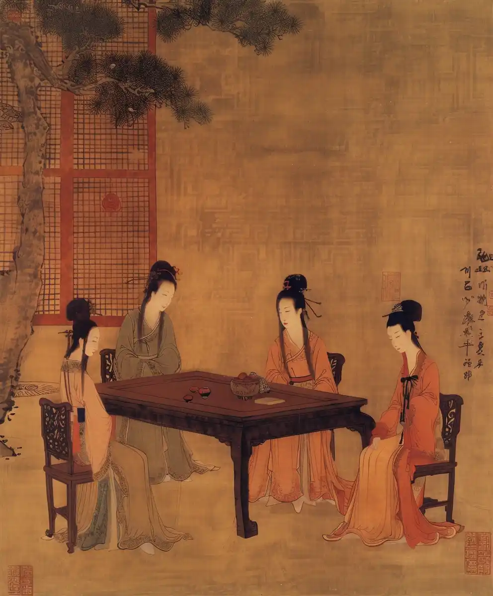 Hanfu Women Gathering Midjourney 提示词生成效果