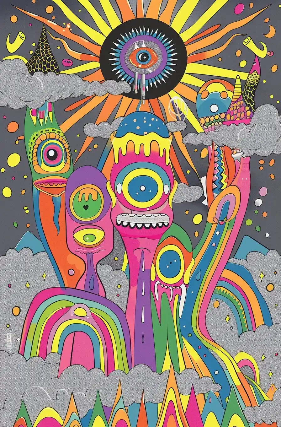 Psychedelic Looney Tunes Vector Midjourney提示词