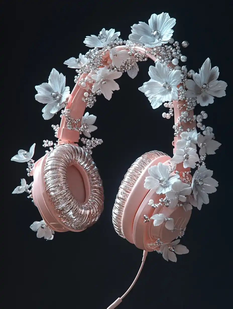 Surreal Floral Headphones Design Midjourney提示词