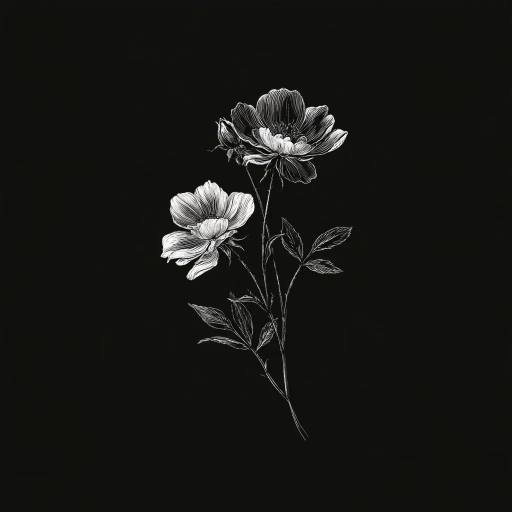 Minimalist Botanical Line Engraving Midjourney提示词