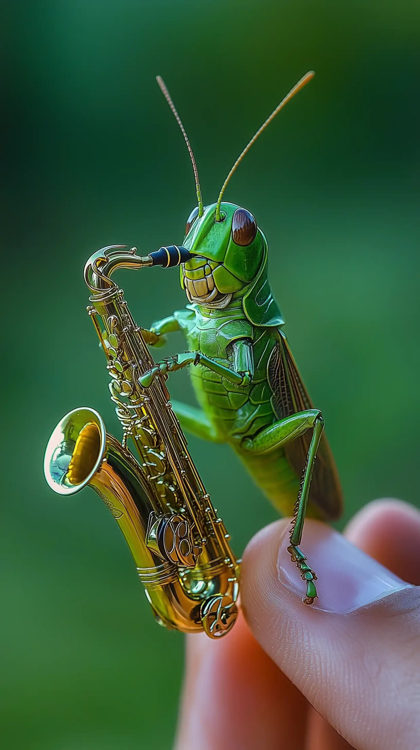Macro Grasshopper with Saxophone Midjourney提示词