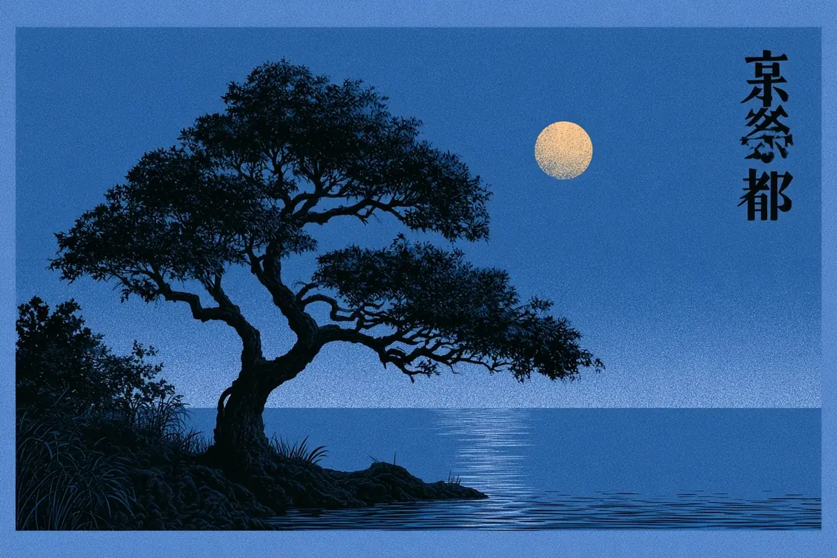 Retro Kyoto Tree Moon Midjourney提示词