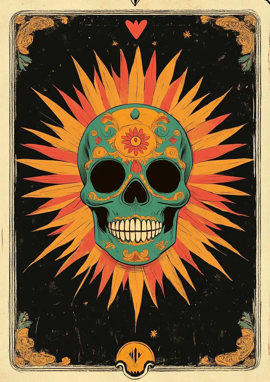 Vintage Tarot Skull Illustration Midjourney提示词