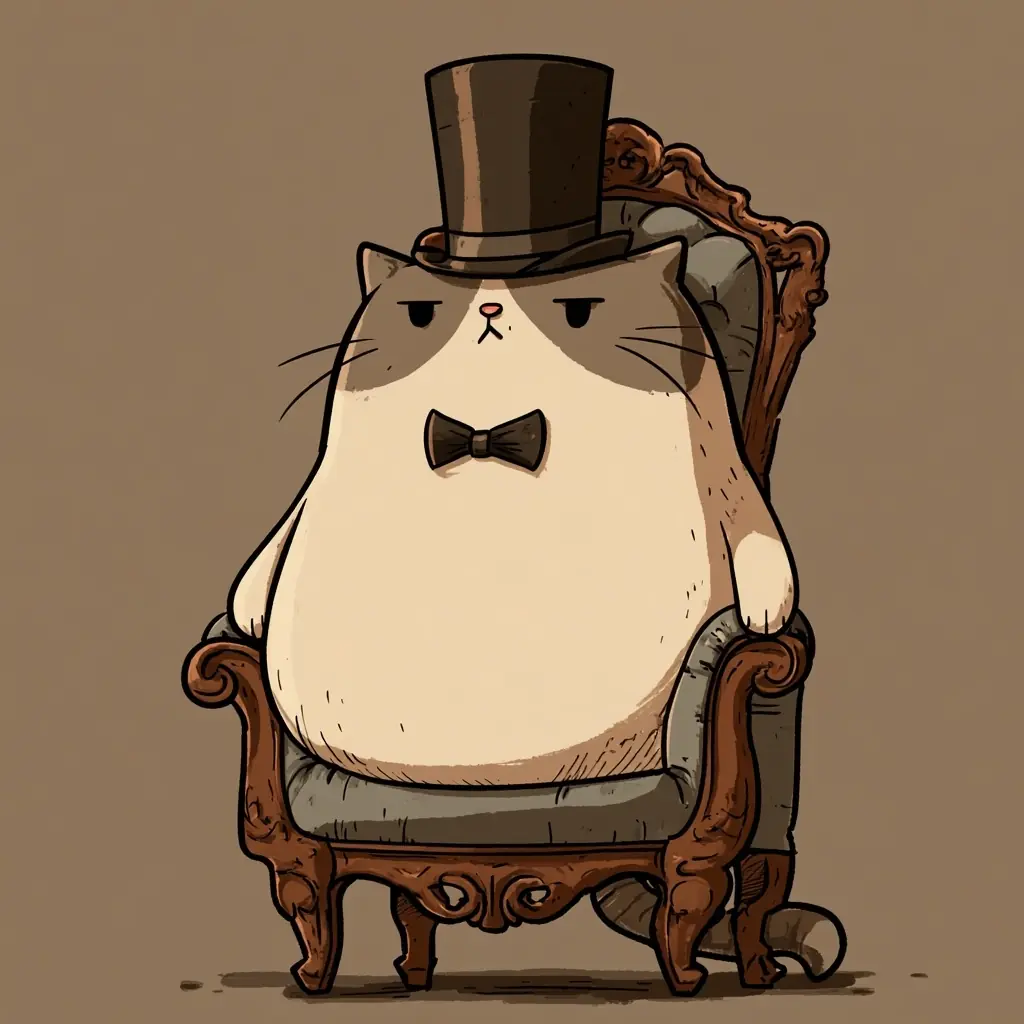 Cartoon Cat In Tophat Midjourney提示词