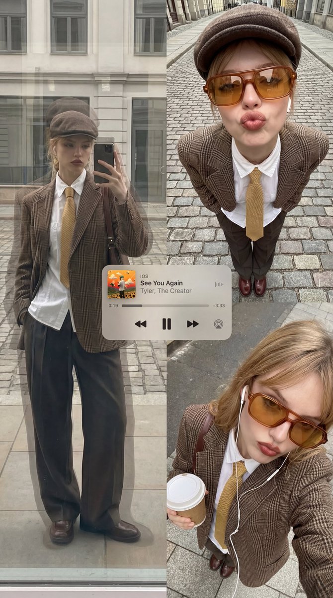 Vintage Inspired Street Style: Plaid Blazer & Tie Outfit Nano Banana提示词