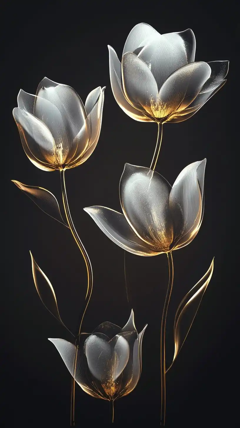 Golden Tulip Glass Sculpture Midjourney提示词