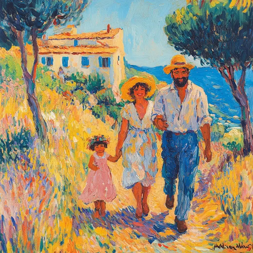 Matisse Family Countryside Stroll Midjourney提示词