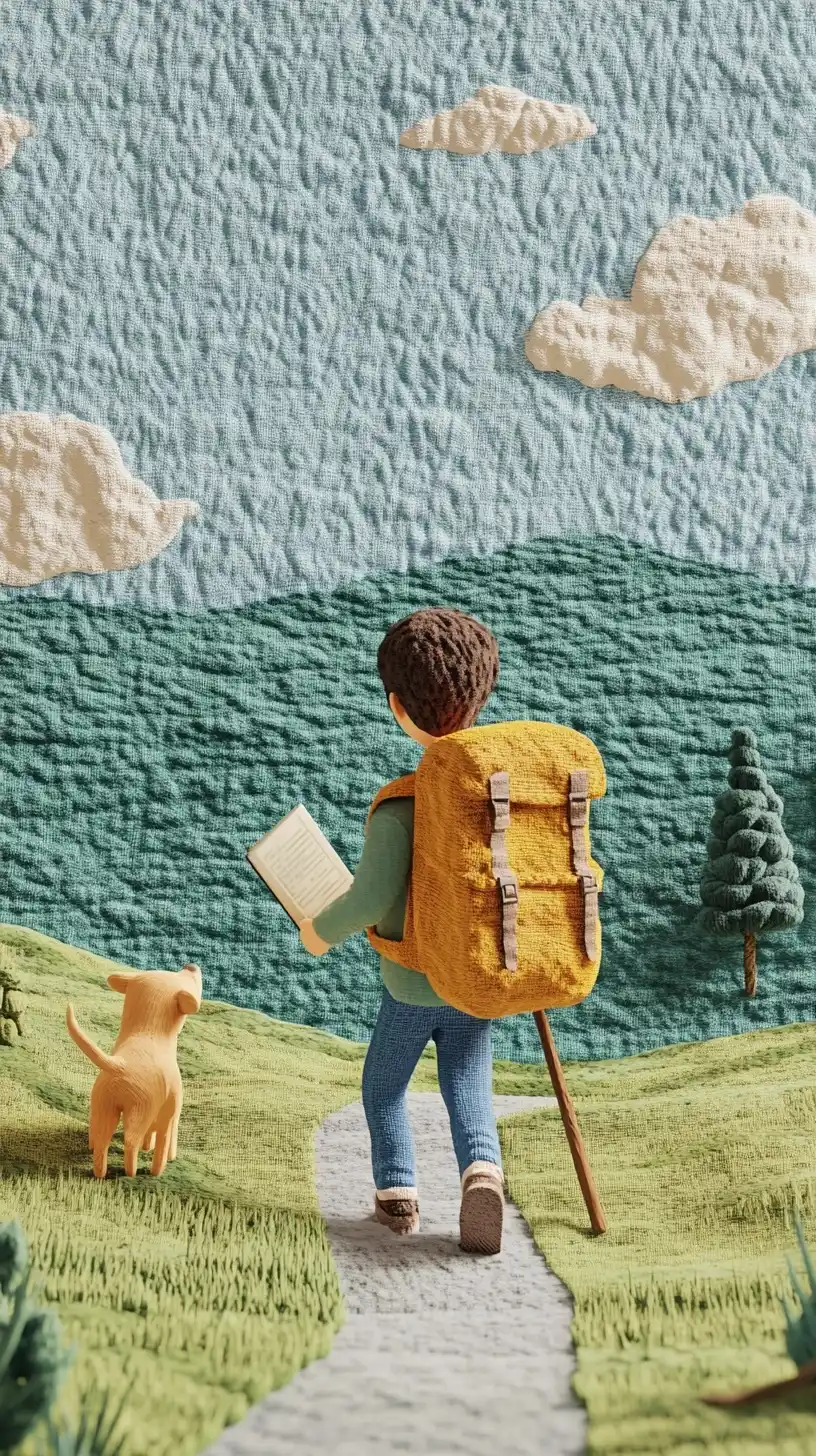 Knit Landscape with Boy Midjourney提示词