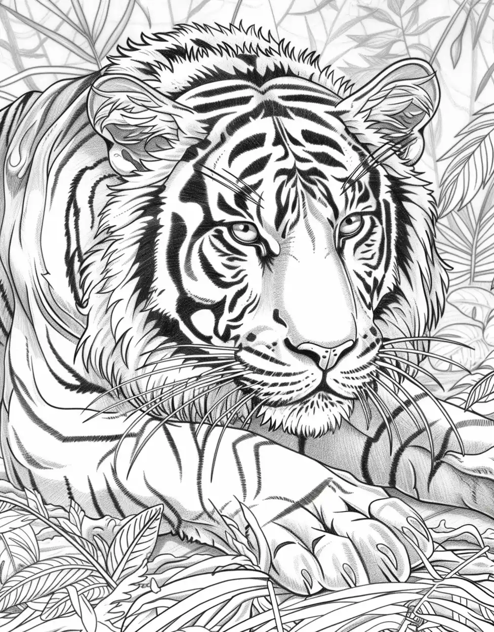 Tiger in Detailed Coloring Midjourney提示词