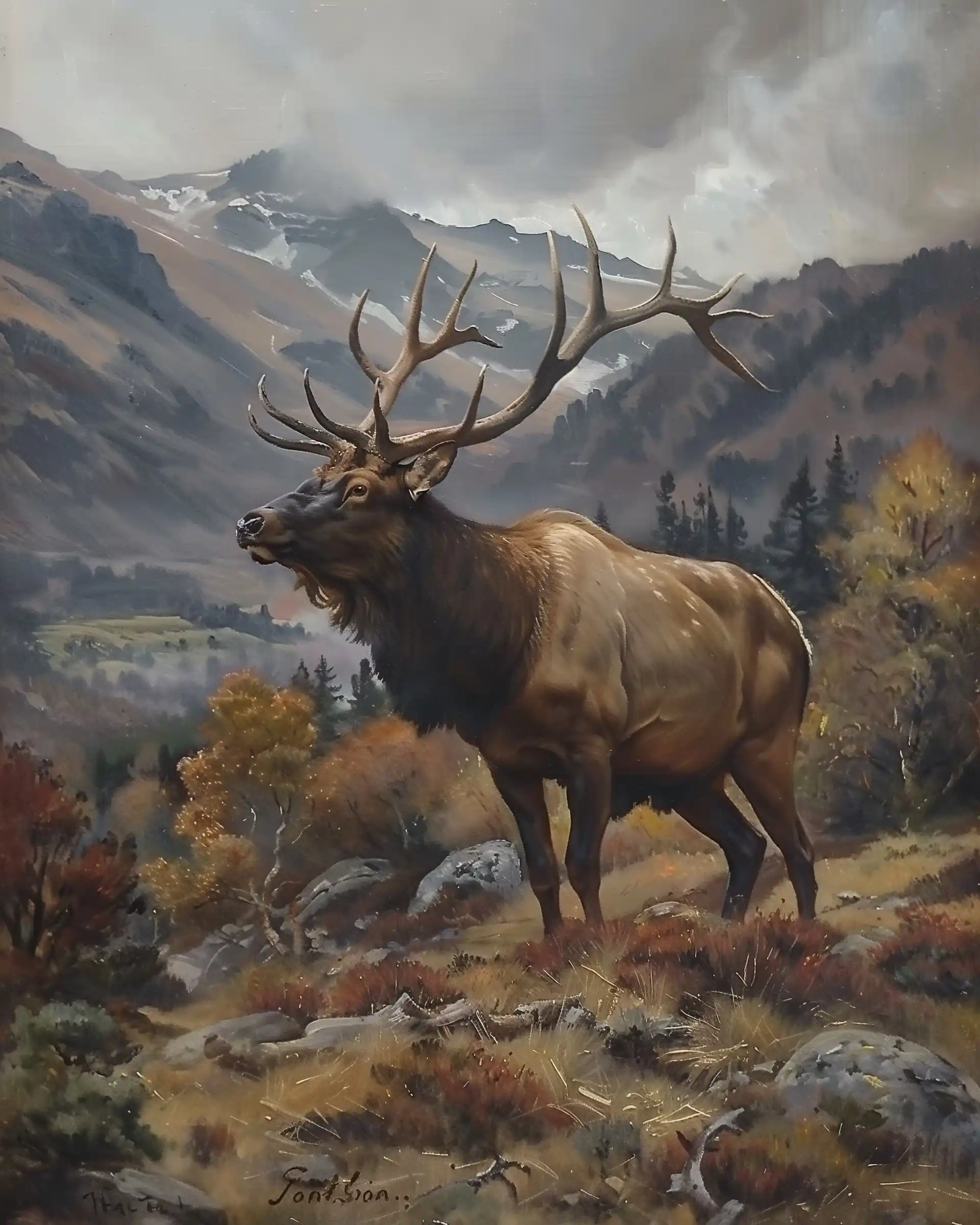 Elk in Colorado Mountains Midjourney提示词
