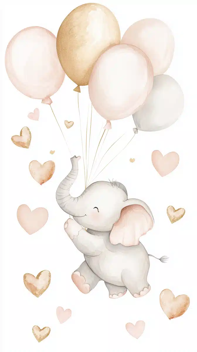 Watercolor Baby Elephant Balloons Midjourney提示词