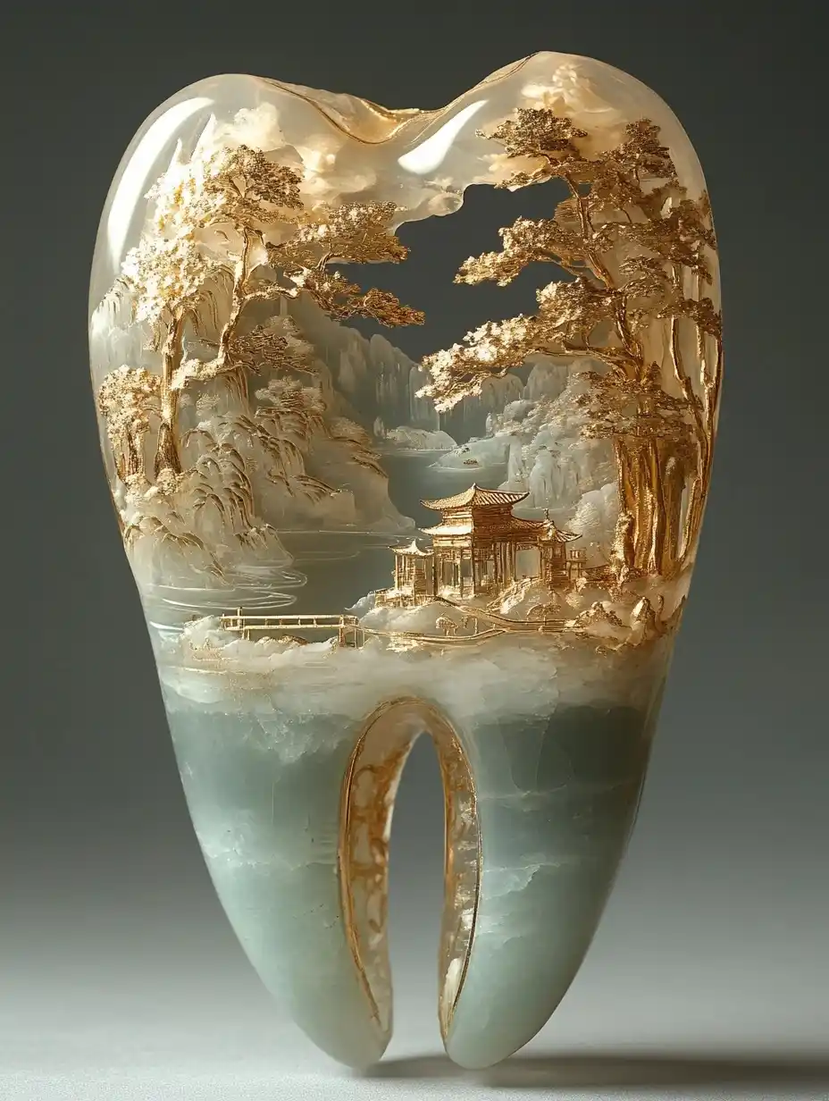 3D Jade Molar Carving Midjourney提示词