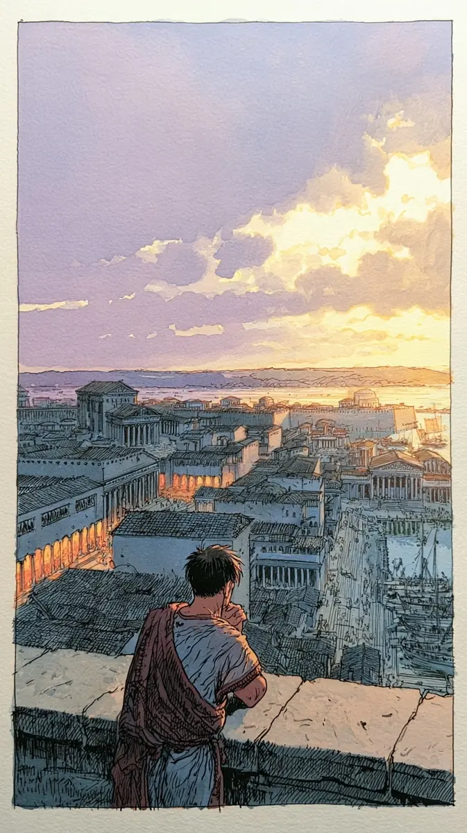 Roman Panorama Comic Illustration Midjourney提示词