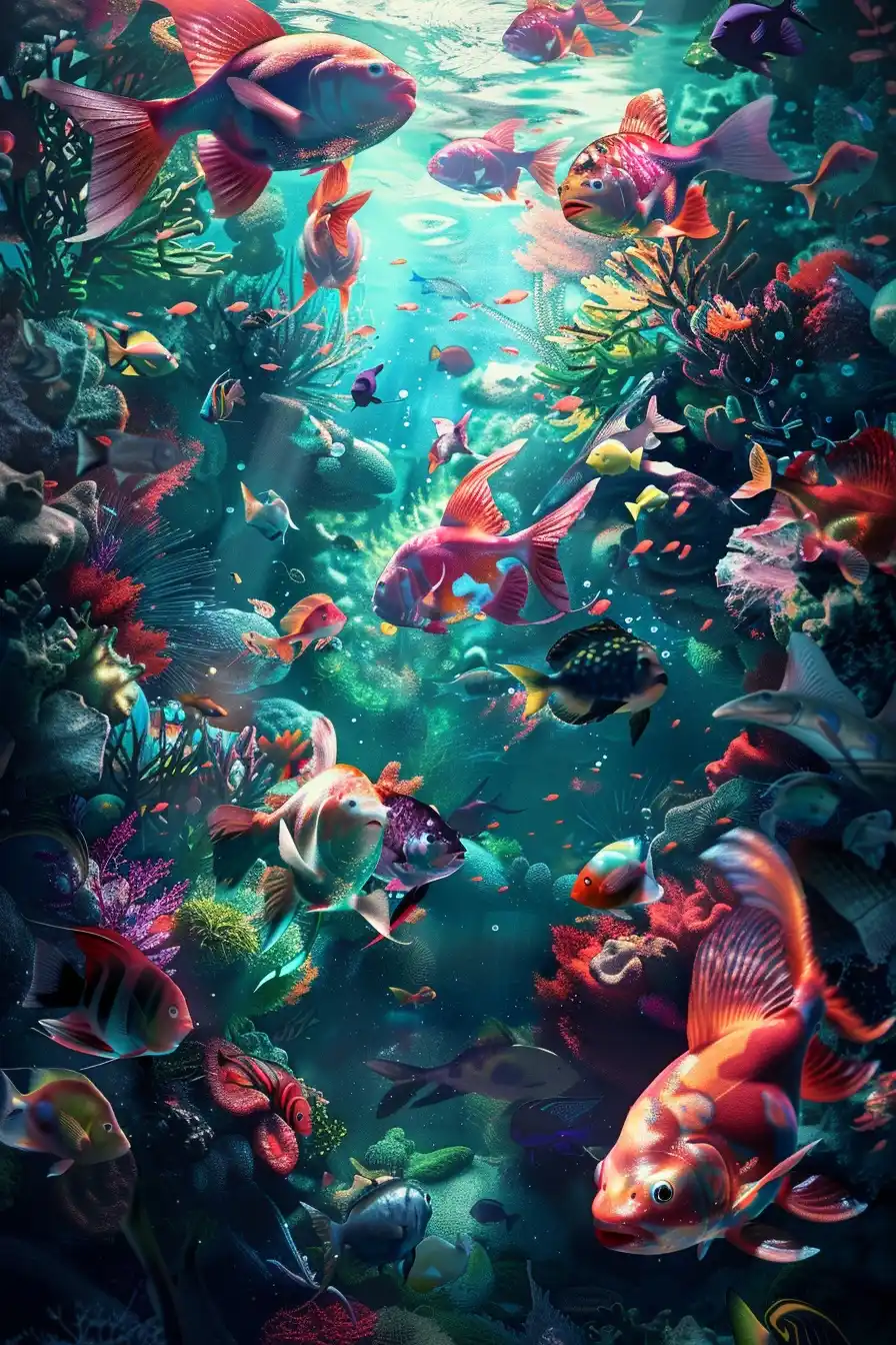 Dynamic Underwater Piranhas Midjourney提示词
