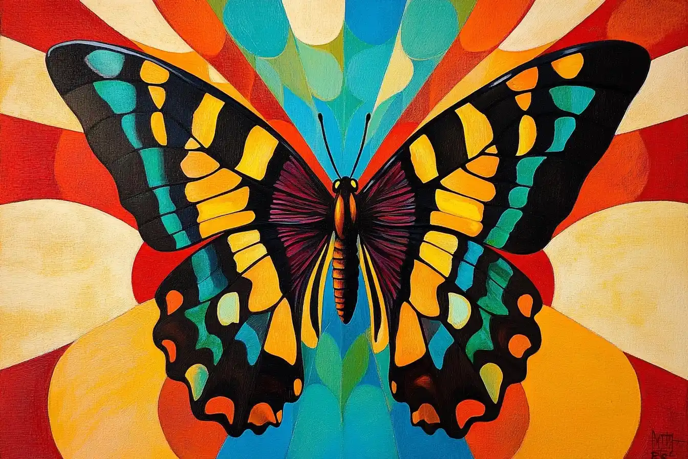 Escher-Inspired Vibrant Butterfly Midjourney提示词