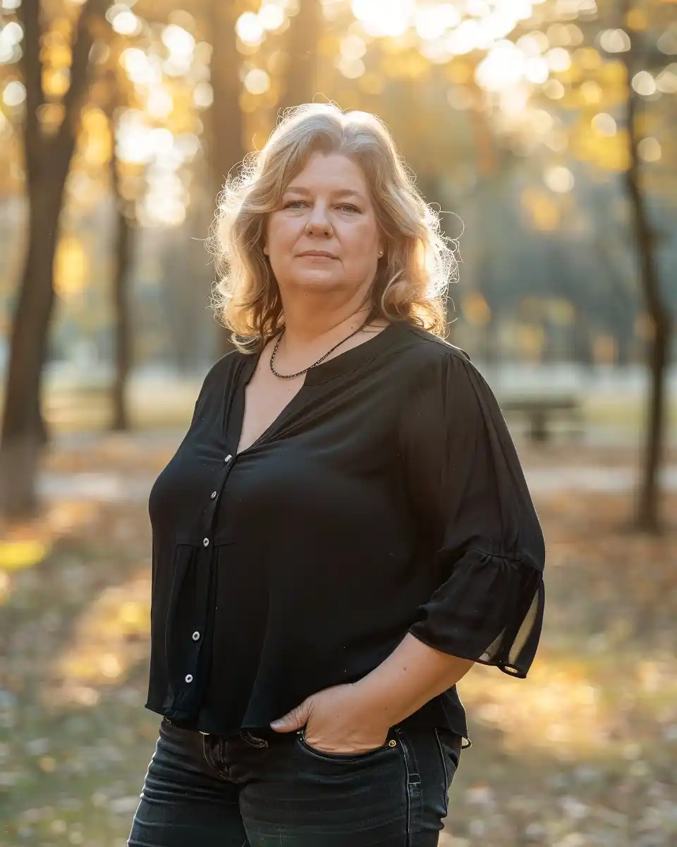 Urban Park Portrait Overweight Woman Midjourney提示词