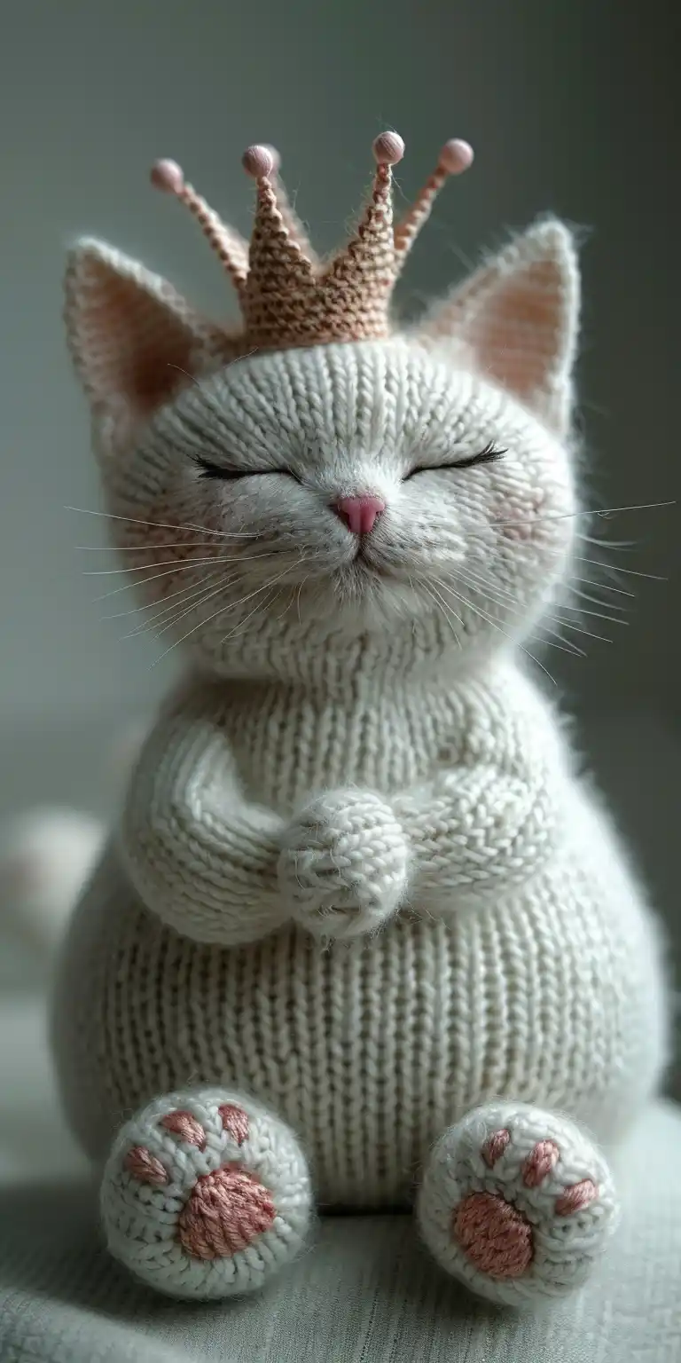 Knitted Crowned Cat Portrait Midjourney提示词